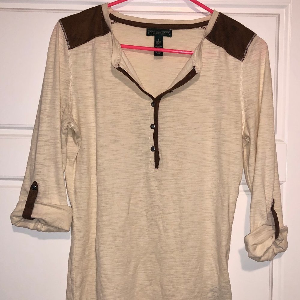 Ralph Lauren Jean Co. Tan Henley w/ Faux Leather